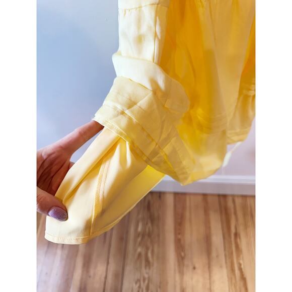 Marie Oliver Silk Cotton Butter Yellow Tie Waist V-Neck Side Zip Short Dress 10 - Picture 9 of 11